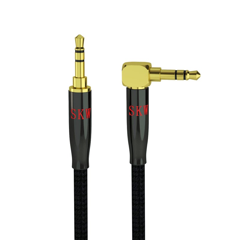SKW Aux Cable for Car(Hi-Fi Sound),3.5 mm Stereo Audio Cable, 1/8â€³ 90 Degree Headphone Jack Cord for Home Stereo, iPhone, iPod, IPad, Echo Dot, Sony & More 9.8ft(3m) - Image 1